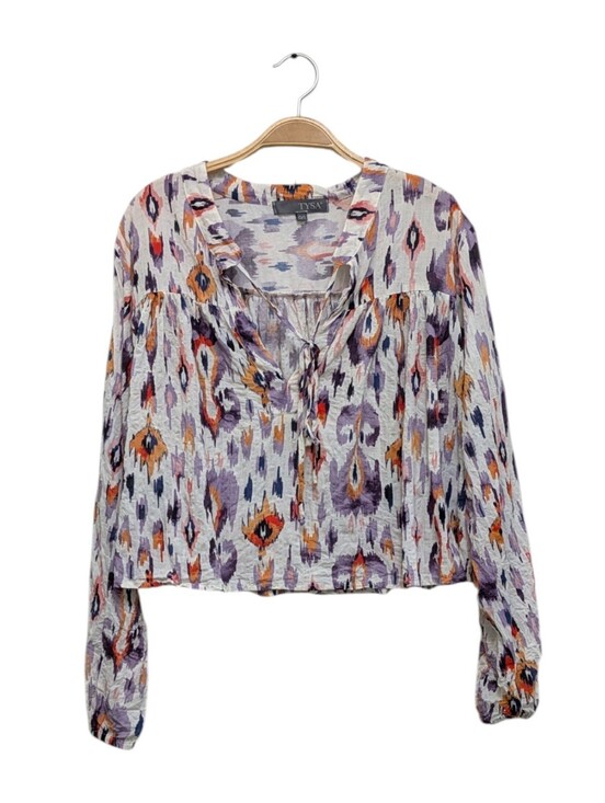 Tysa Tops - TYSA Boho Abstract Print Tie Front Long Sleeve Blouse 0/1 Resortwear